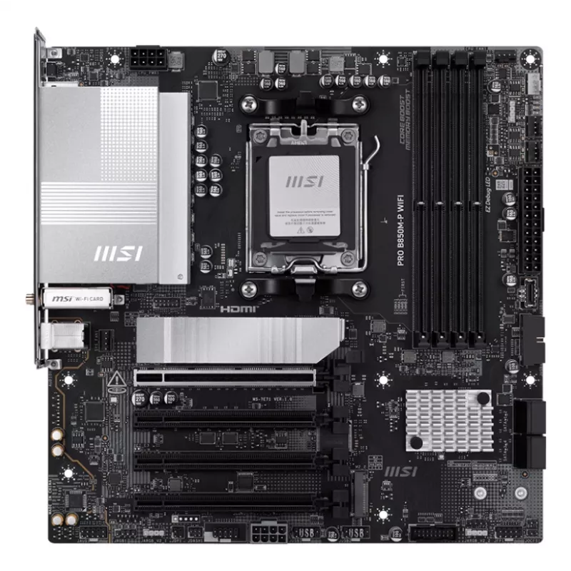 Płyta główna MSI PRO B850M-P WIFI micro ATX, AMD B850, Socket AM5, 4×DDR5 DIMM, 3×M.2, Wi‑Fi 7, 5Gb LAN