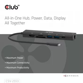 CLUB3D CSV-2553 koncentrator interfejsów USB Type-C 5000 Mbit/s Czarny