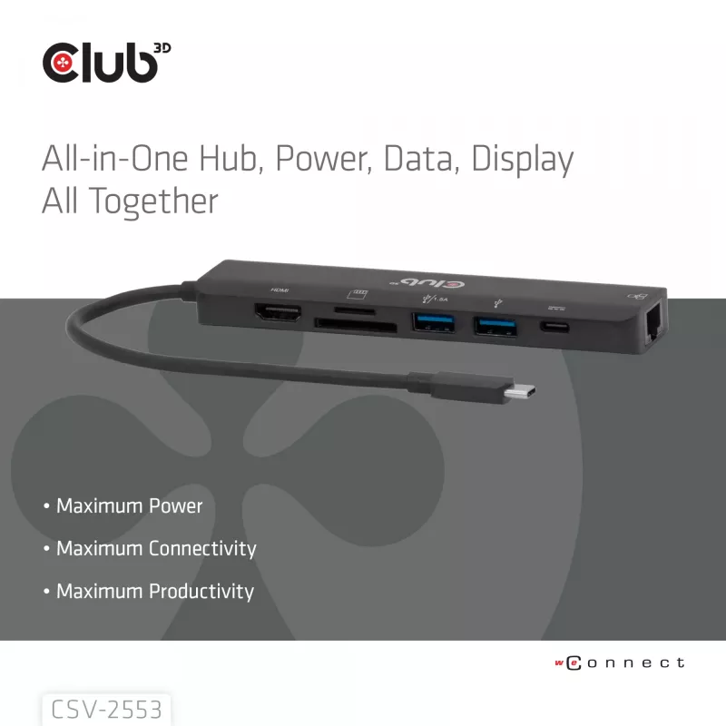 CLUB3D CSV-2553 koncentrator interfejsów USB Type-C 5000 Mbit/s Czarny