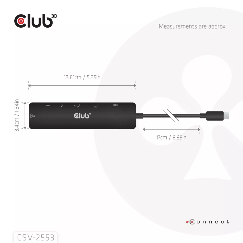 CLUB3D CSV-2553 koncentrator interfejsów USB Type-C 5000 Mbit/s Czarny