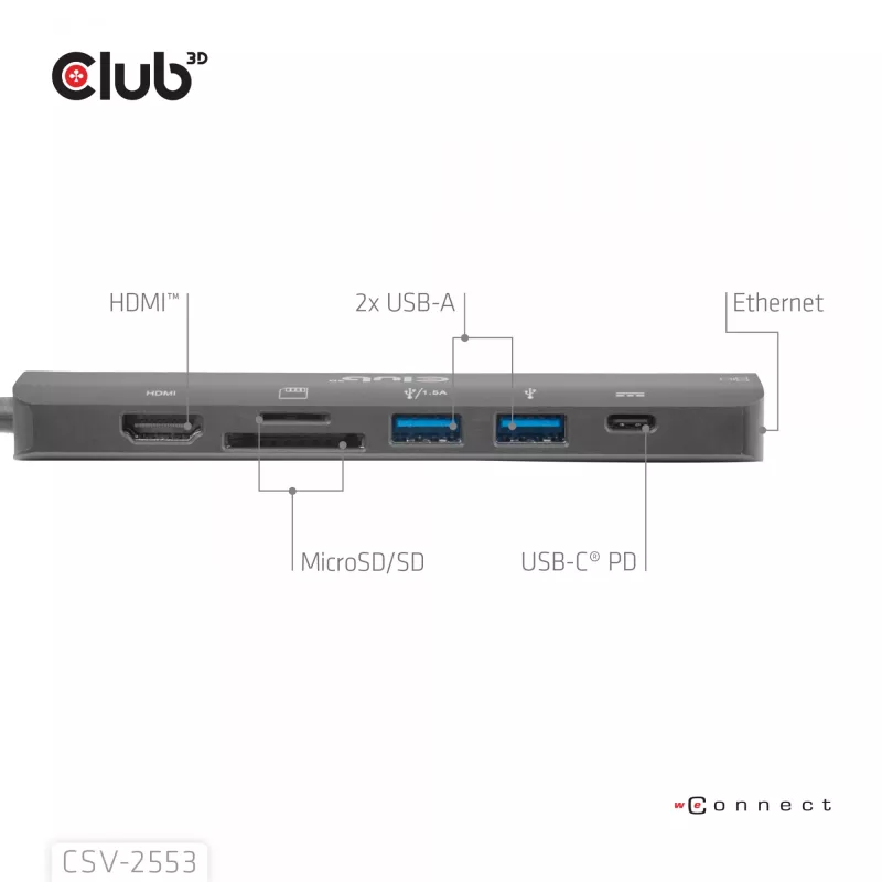 CLUB3D CSV-2553 koncentrator interfejsów USB Type-C 5000 Mbit/s Czarny