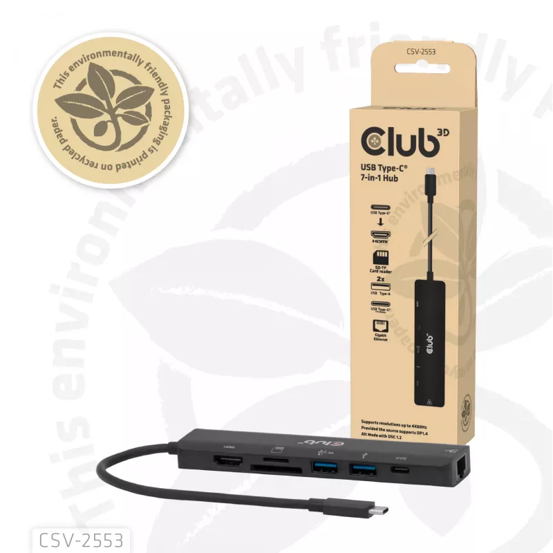 CLUB3D CSV-2553 koncentrator interfejsów USB Type-C 5000 Mbit/s Czarny