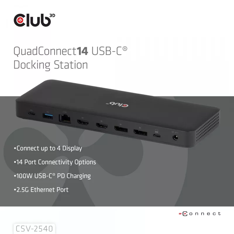 Stacja dokująca CLUB 3D 14-1 USB-C Quad Display USB4 z 2× portami USB 2.0