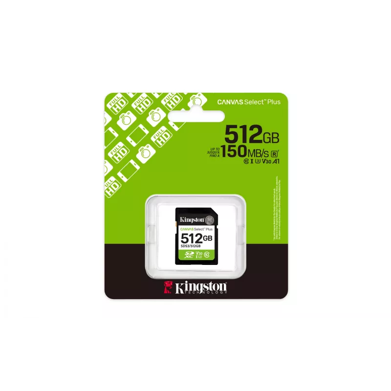 Kingston Technology 512GB SDXC Canvas Select Plus Gen3 150MB/s C10 UHS-I U3 V30