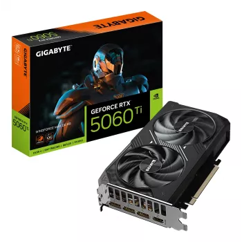 Karta graficzna GIGABYTE GeForce RTX 5060 Ti WINDFORCE MAX OC 8G — 8 GB GDDR7, 128-bitowa, PCI-E 5.0, zegar rdzenia 2587 MHz, 3 x DP, 1 x HDMI, NVIDIA DLSS 4, GV-N506TWF2MAX OC-8GD