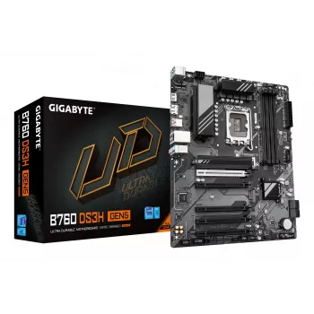 Płyta główna GIGABYTE B760 DS3H GEN5 - obsługuje procesory Intel Core 14. generacji, 8+2+1 faz cyfrowego VRM, do 5600 MHz DDR5, 2x PCIe 4.0 M.2, 1GbE LAN, USB 3.2 Gen 2x2