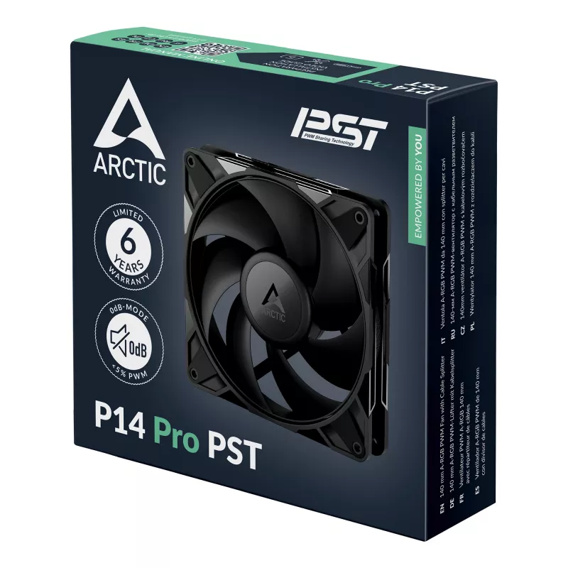 ARCTIC P14 Pro PST 140 mm wentylator PWM z rozdzielaczem kablowym, Wentylator, 14 cm, 400 RPM, 2500 RPM, 186 m³/h, Czarny