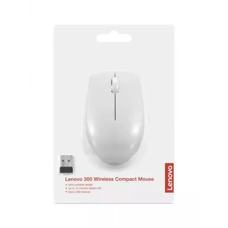 Bezprzewodowa kompaktowa mysz Lenovo Compact Mouse z baterią — oburęczna, 1000 DPI, bezprzewodowa RF, 3 przyciski, szary