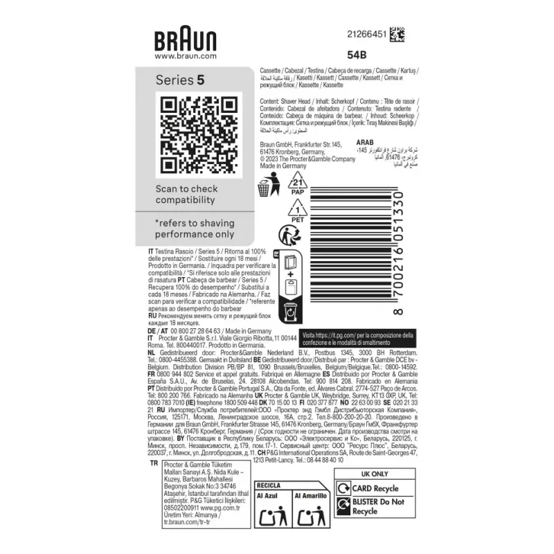 Głowica goląca BRAUN Series 5 54 B — 1 głowica wymienna, czarna stal nierdzewna