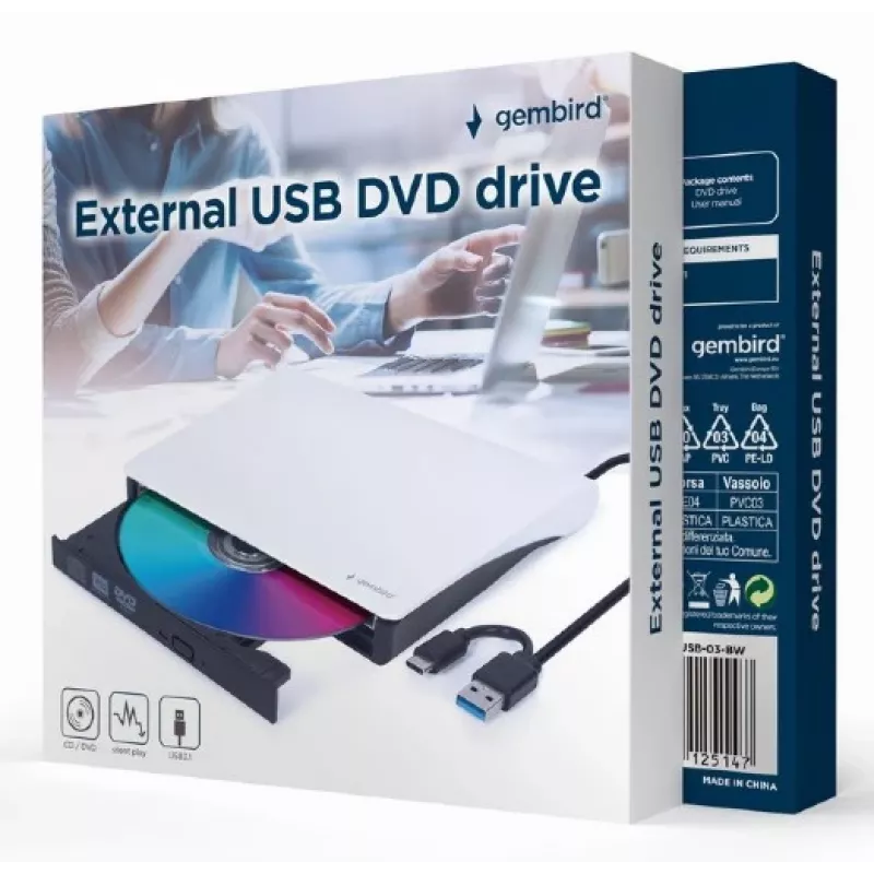 GEMBIRD External USB DVD Drive, Czarny-Biały