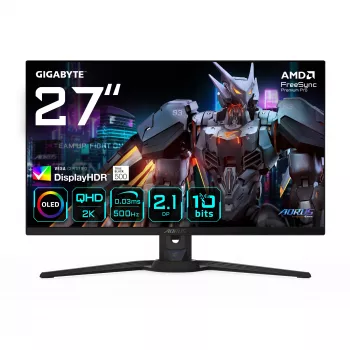 GIGABYTE AORUS FO27Q5P OLED QHD Monitor Gamingowy - 2560 x 1440, 500Hz, 0,03ms, KVM, 300 cd/m², FreeSync Premium Pro, DisplayHDR True Black 500, DisplayPort 2.1