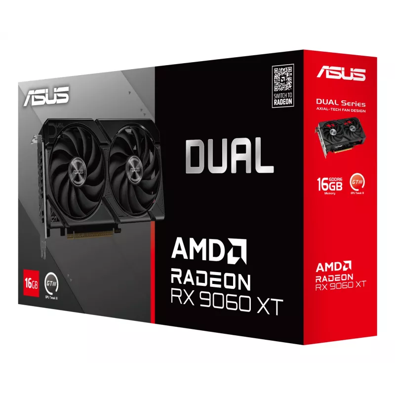 Karta graficzna ASUS Dual Radeon RX 9060 XT 16 GB GDDR6, 128-bit, PCIe 5.0, 2 wentylatory