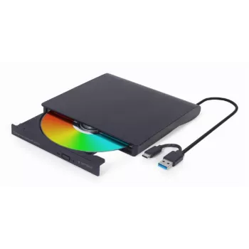 Wewnętrzny napęd DVD±RW Gembird DVD-USB-031 — USB Type-C, 24x CD / 8x DVD, ładowanie przednie, czarny, 140×18×140 mm