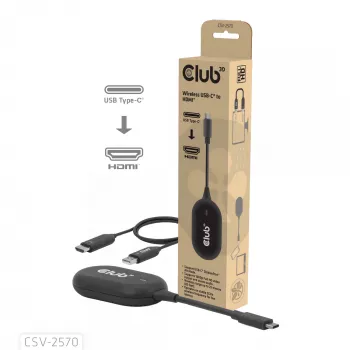 CLUB3D Bezprzewodowy USB-C® na HDMI™, 1920 x 1080 pikseli, nadajnik i odbiornik AV, przewodowy i bezprzewodowy, czarny, HDCP
