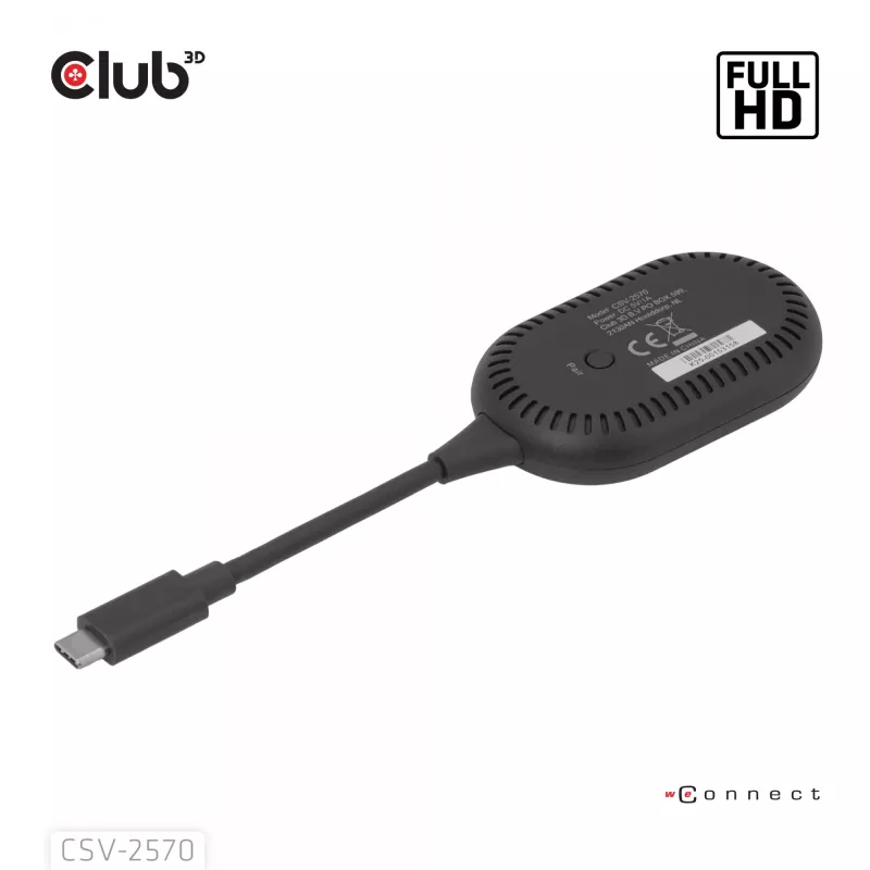 CLUB3D Bezprzewodowy USB-C® na HDMI™, 1920 x 1080 pikseli, nadajnik i odbiornik AV, przewodowy i bezprzewodowy, czarny, HDCP