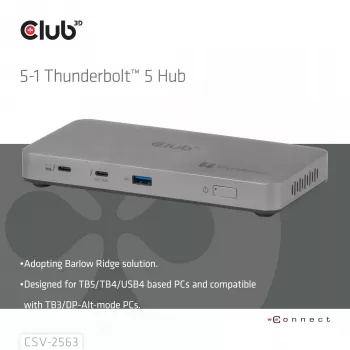 CLUB3D CSV-2563 5-1 Thunderbolt™ 5 Hub Triple video 5K60Hz Thunderbolt™ Share Certyfikowany 180 W
