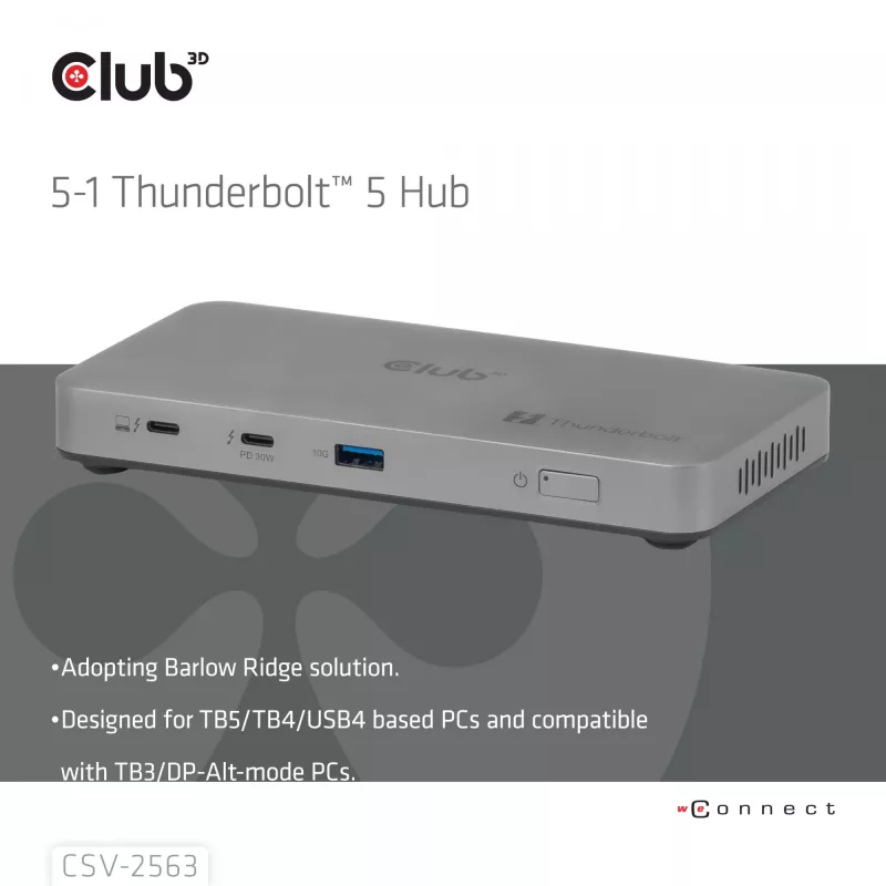 CLUB3D CSV-2563 5-1 Thunderbolt™ 5 Hub Triple video 5K60Hz Thunderbolt™ Share Certyfikowany 180 W