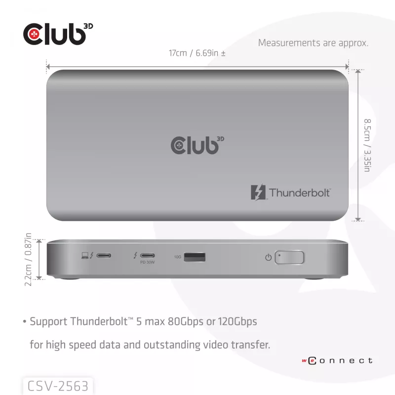 CLUB3D CSV-2563 5-1 Thunderbolt™ 5 Hub Triple video 5K60Hz Thunderbolt™ Share Certyfikowany 180 W