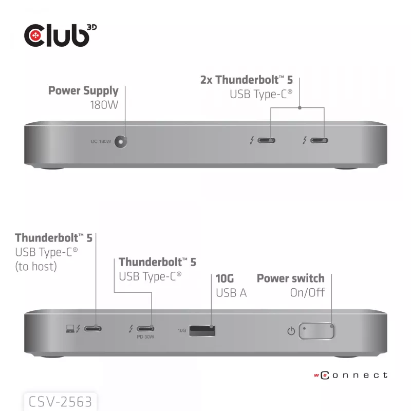 CLUB3D CSV-2563 5-1 Thunderbolt™ 5 Hub Triple video 5K60Hz Thunderbolt™ Share Certyfikowany 180 W