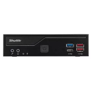 Shuttle Slim PC DH770, S1700, 2x HDMI, 2x DP, 2x 2.5G LAN, 2x COM, 8x USB, 1x 2.5 cala, 2x M.2, praca ciągła 24/7, w tym VESA