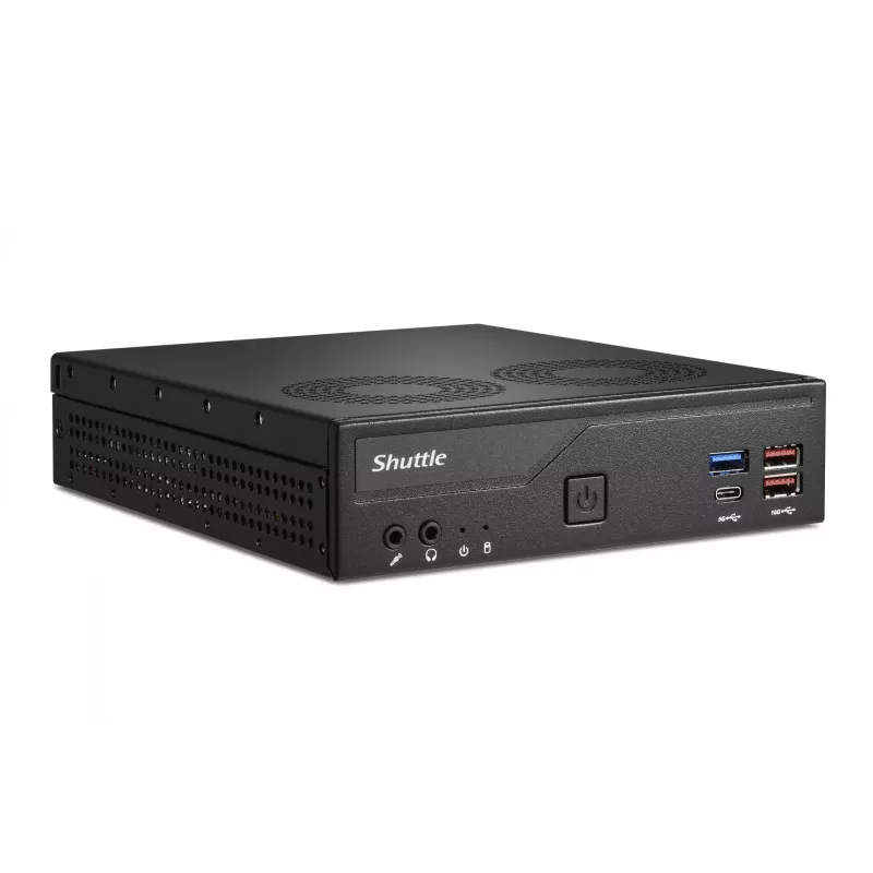 Shuttle Slim PC DH770, S1700, 2x HDMI, 2x DP, 2x 2.5G LAN, 2x COM, 8x USB, 1x 2.5 cala, 2x M.2, praca ciągła 24/7, w tym VESA