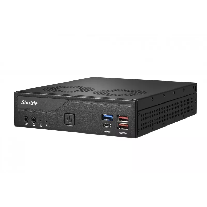 Shuttle Slim PC DH770, S1700, 2x HDMI, 2x DP, 2x 2.5G LAN, 2x COM, 8x USB, 1x 2.5 cala, 2x M.2, praca ciągła 24/7, w tym VESA