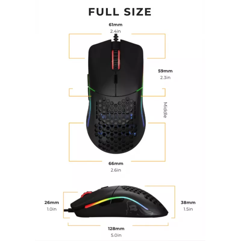 Glorious Gaming Glorious Model O Mysz Regularna (Czarna), Praworęczna, Optyczna, USB Typ-A, 12000 DPI, Czarna