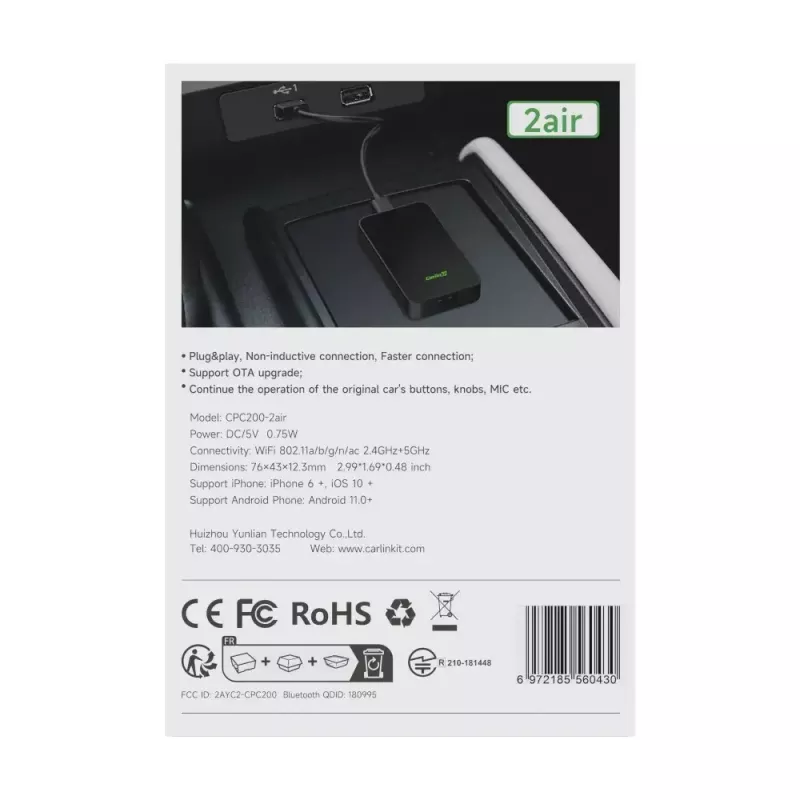 Odbiornik multimedialny samochodowy Carlinkit CPC200-2AIR Czarny Wi‑Fi 5 GHz / 2.4 GHz, Bluetooth 4.1, USB‑C