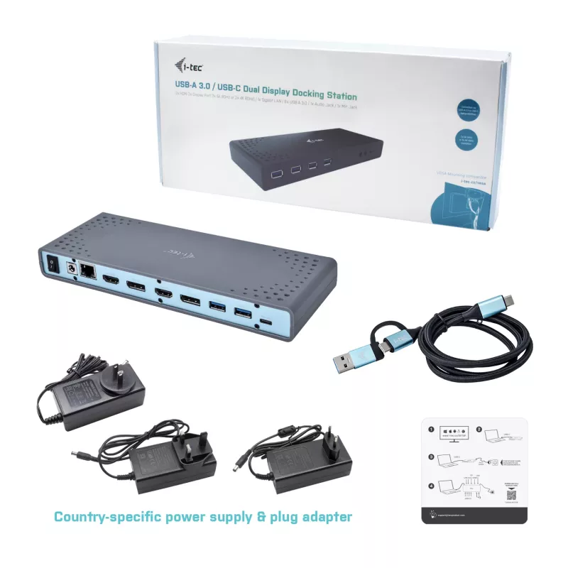 Stacja dokująca i-tec USB 3.0 / USB-C / Thunderbolt 3 z podwójnym wyświetlaczem