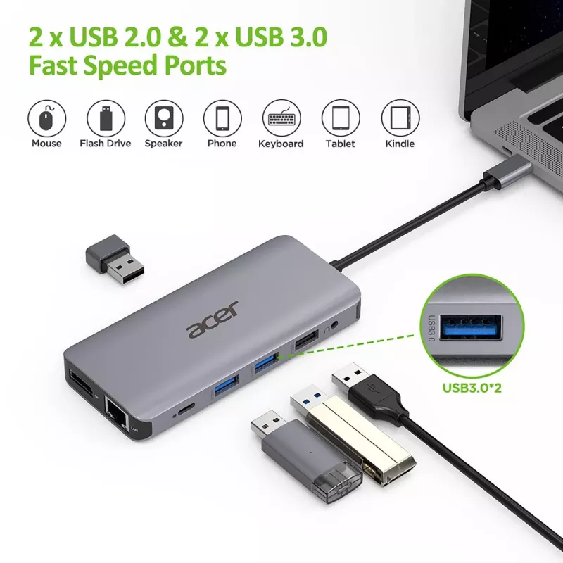 ACER 12w1 Dongle Type C Srebrny