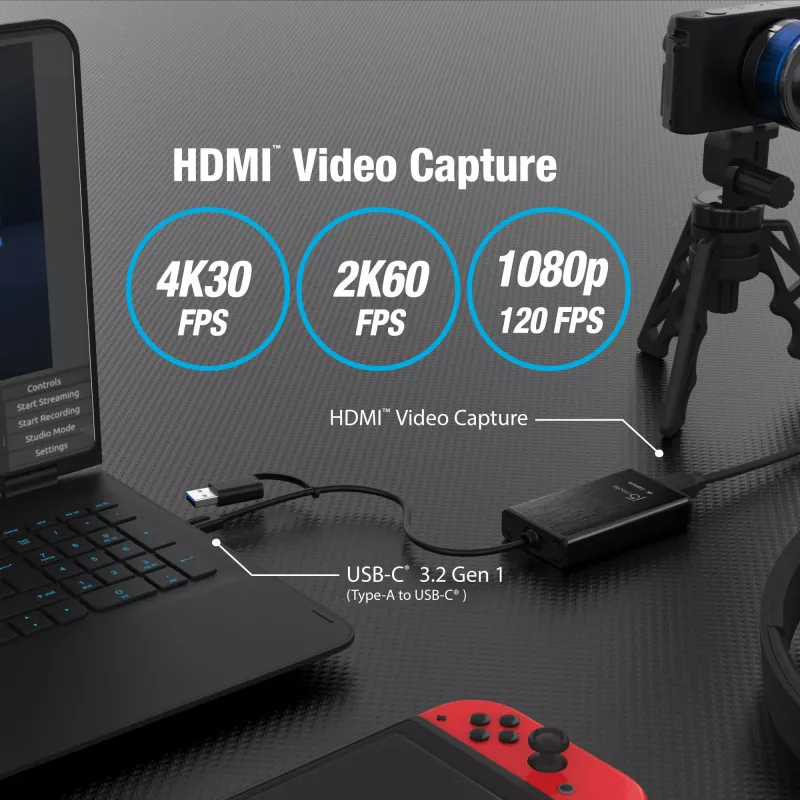 j5create JVA11-N 4K HDMI™ Adapter do przechwytywania, czarny, USB 3.2 Gen 1 (3.1 Gen 1), 3840 x 2160 pikseli, aluminium, 0,19 m, Tajwan