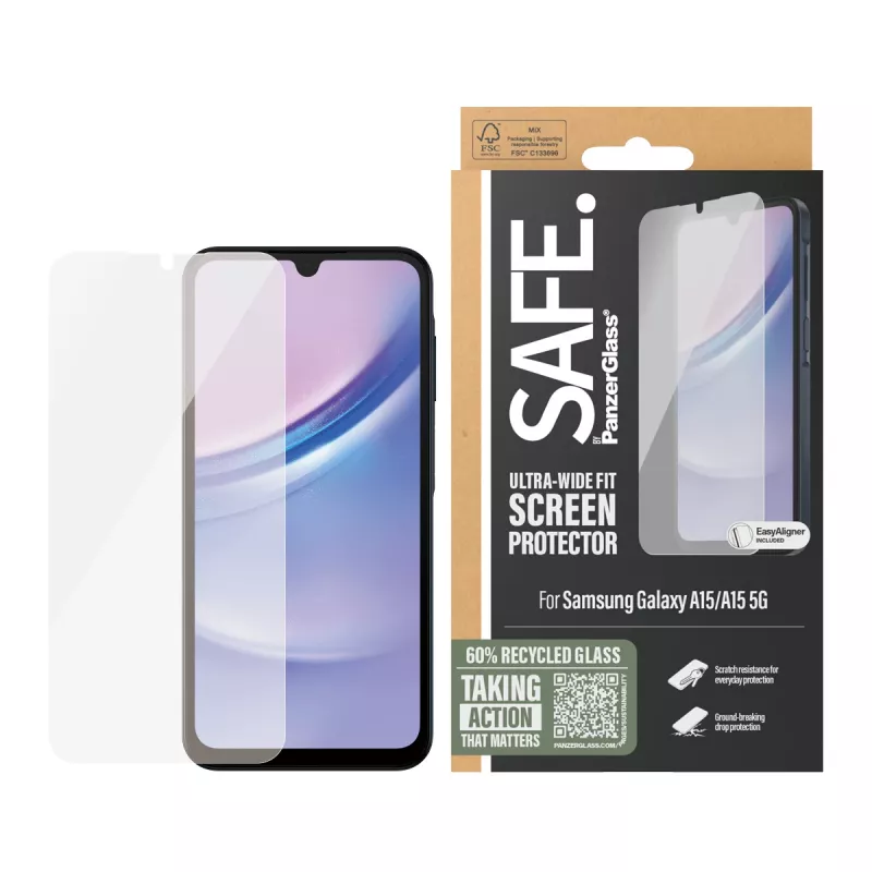 PanzerGlass SAFE. by ® Screen Protector do Samsung Galaxy A15 | A15 5G | Ultra-Wide Fit z EasyAligner