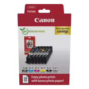 Canon PGI-530/CLI-531 PVP wkład atramentowy 6 szt. Oryginalny Czarny, Niebiesko-zielony, Szary, Purpurowy, Czarny fotograficzny, Żółty