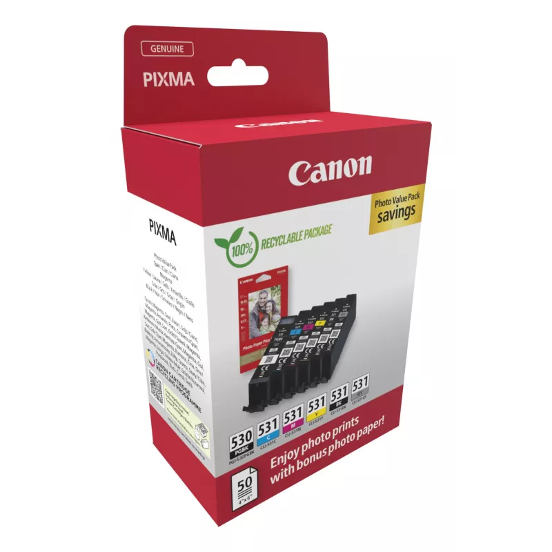 Canon PGI-530/CLI-531 PVP wkład atramentowy 6 szt. Oryginalny Czarny, Niebiesko-zielony, Szary, Purpurowy, Czarny fotograficzny, Żółty