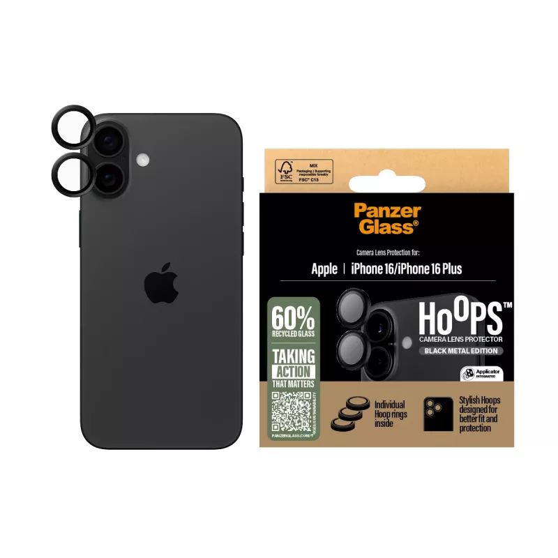 PanzerGlass ® Hoops® Osłona obiektywu aparatu Czarny iPhone 16 | 16 Plus