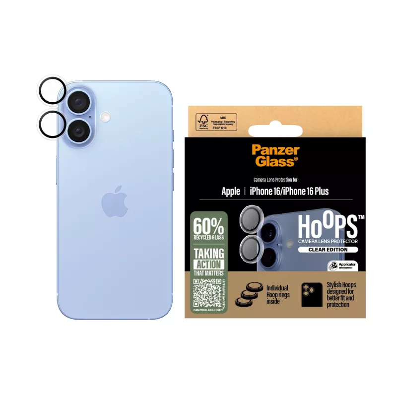 PanzerGlass ® Hoops® Osłona obiektywu aparatu Przezroczysta iPhone 16 | 16 Plus