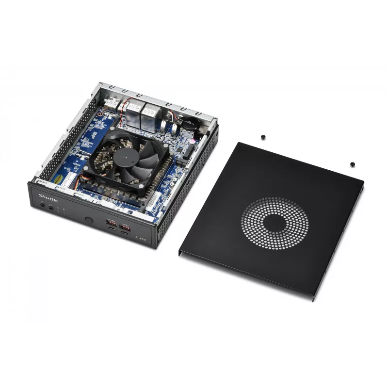 Shuttle Slim AI PC DN11H5 Intel Core Ultra 5 125H, Intel Arc graphics, 2xHDMI, 2x DP, 4x 2.5Gbit LAN, VESA, praca ciągła 24/7