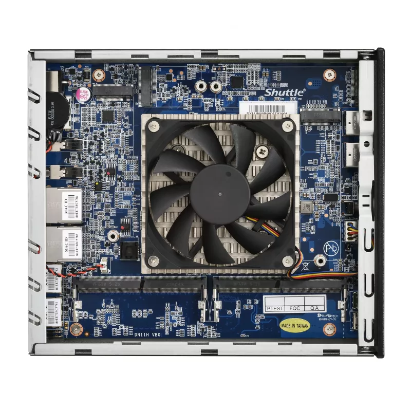 Shuttle Slim AI PC DN11H5 Intel Core Ultra 5 125H, Intel Arc graphics, 2xHDMI, 2x DP, 4x 2.5Gbit LAN, VESA, praca ciągła 24/7
