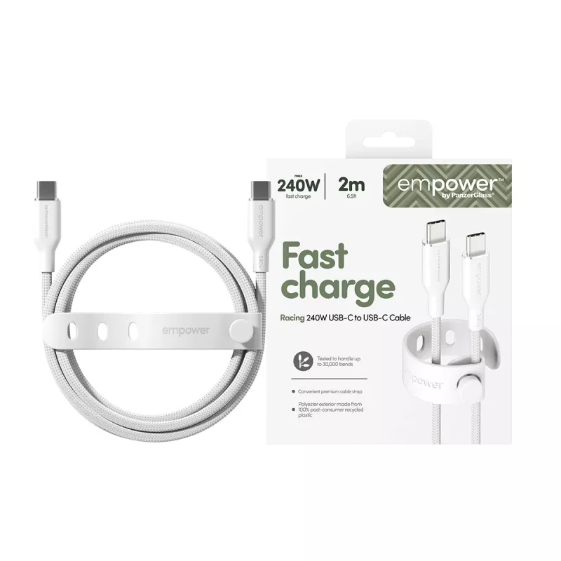 PanzerGlass empower™ by ® Racing 240W kabel USB-C do USB-C | USB 2.0 | 2M | srebrno-biały