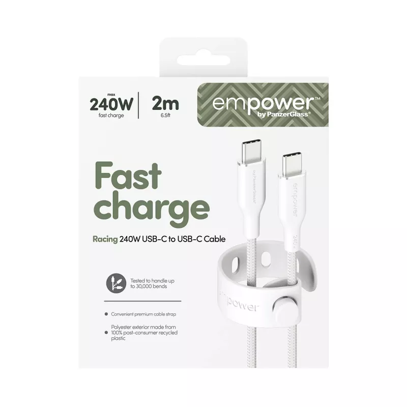 PanzerGlass empower™ by ® Racing 240W kabel USB-C do USB-C | USB 2.0 | 2M | srebrno-biały