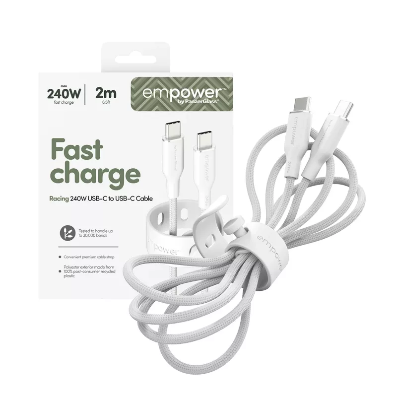 PanzerGlass empower™ by ® Racing 240W kabel USB-C do USB-C | USB 2.0 | 2M | srebrno-biały
