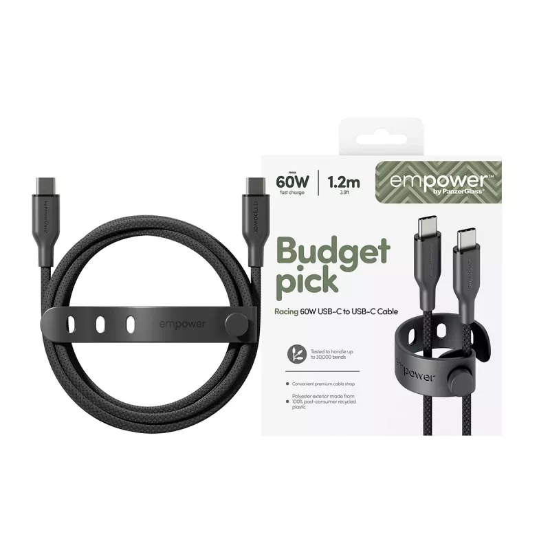 PanzerGlass empower™ by ® Racing kabel USB-C na USB-C 60W | USB 2.0 | 1,2 m | Space Czarny