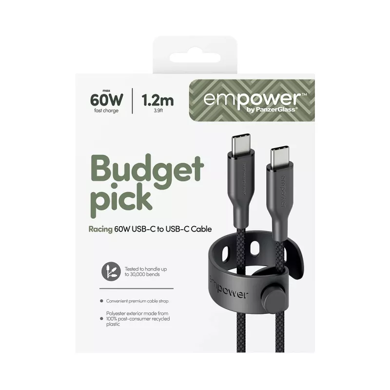 PanzerGlass empower™ by ® Racing kabel USB-C na USB-C 60W | USB 2.0 | 1,2 m | Space Czarny