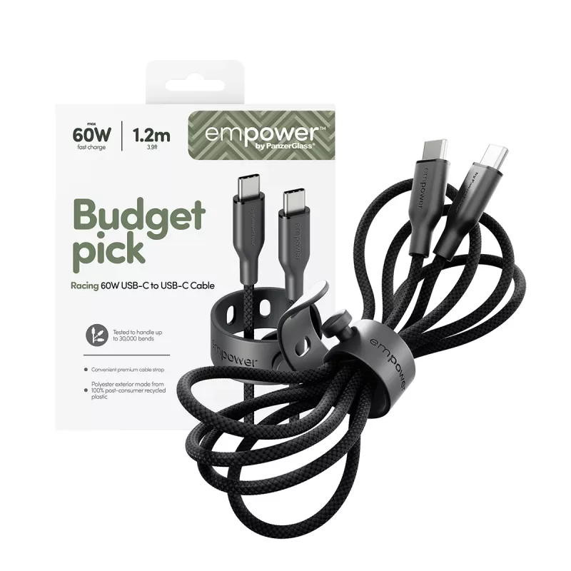 PanzerGlass empower™ by ® Racing kabel USB-C na USB-C 60W | USB 2.0 | 1,2 m | Space Czarny