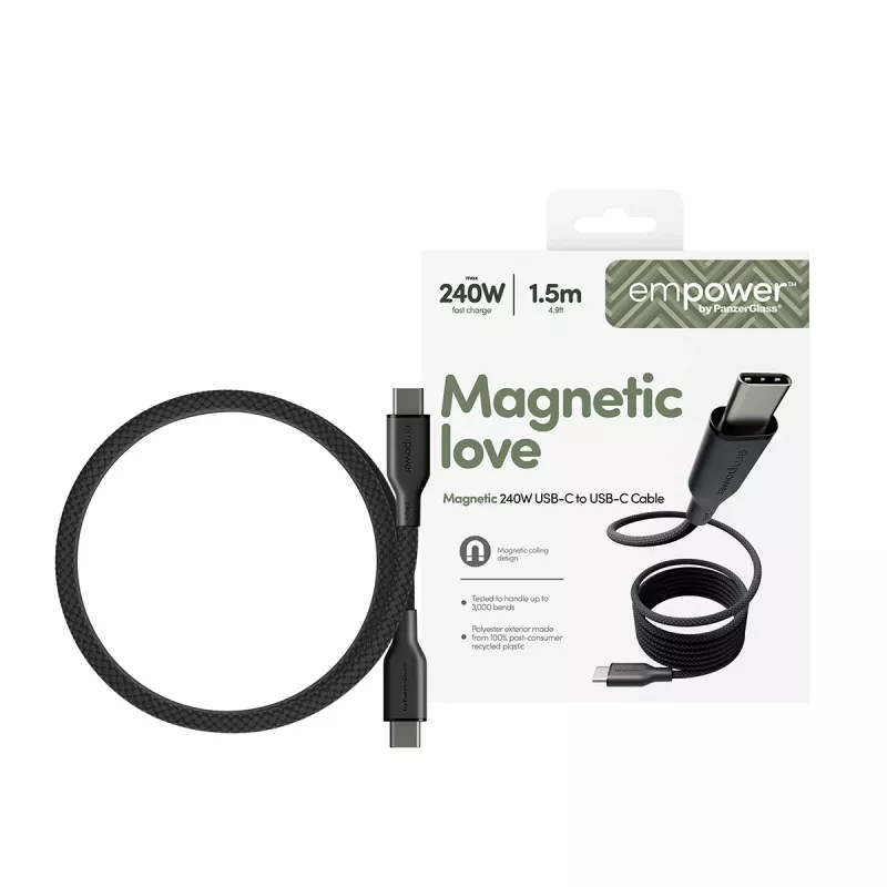 Kabel PanzerGlass empower™ by ® Magnetic 240W USB-C do USB-C | USB 2.0 | 1,5 m | Kosmiczna czerń