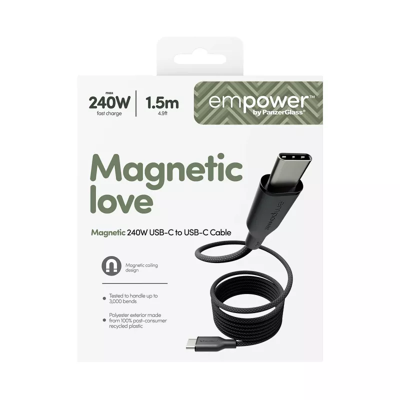 Kabel PanzerGlass empower™ by ® Magnetic 240W USB-C do USB-C | USB 2.0 | 1,5 m | Kosmiczna czerń