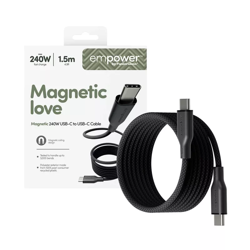 Kabel PanzerGlass empower™ by ® Magnetic 240W USB-C do USB-C | USB 2.0 | 1,5 m | Kosmiczna czerń