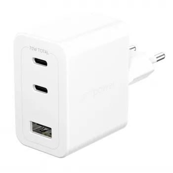 PanzerGlass empower™ by ® Turbo 70W Multiple Charger incl. 2 x USB-C + USB-A | EU Plug | srebrny biały