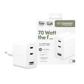 PanzerGlass empower™ by ® Turbo 70W Multiple Charger incl. 2 x USB-C + USB-A | EU Plug | srebrny biały