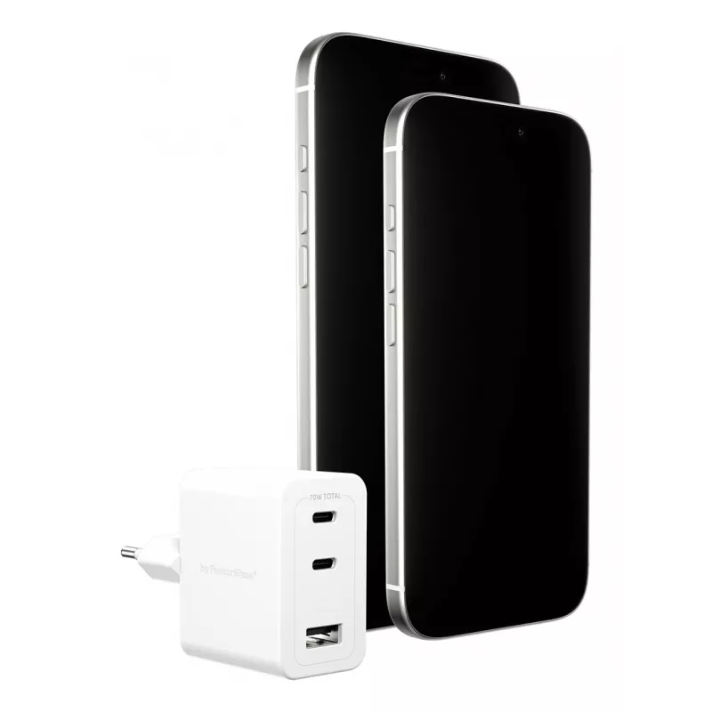 PanzerGlass empower™ by ® Turbo 70W Multiple Charger incl. 2 x USB-C + USB-A | EU Plug | srebrny biały